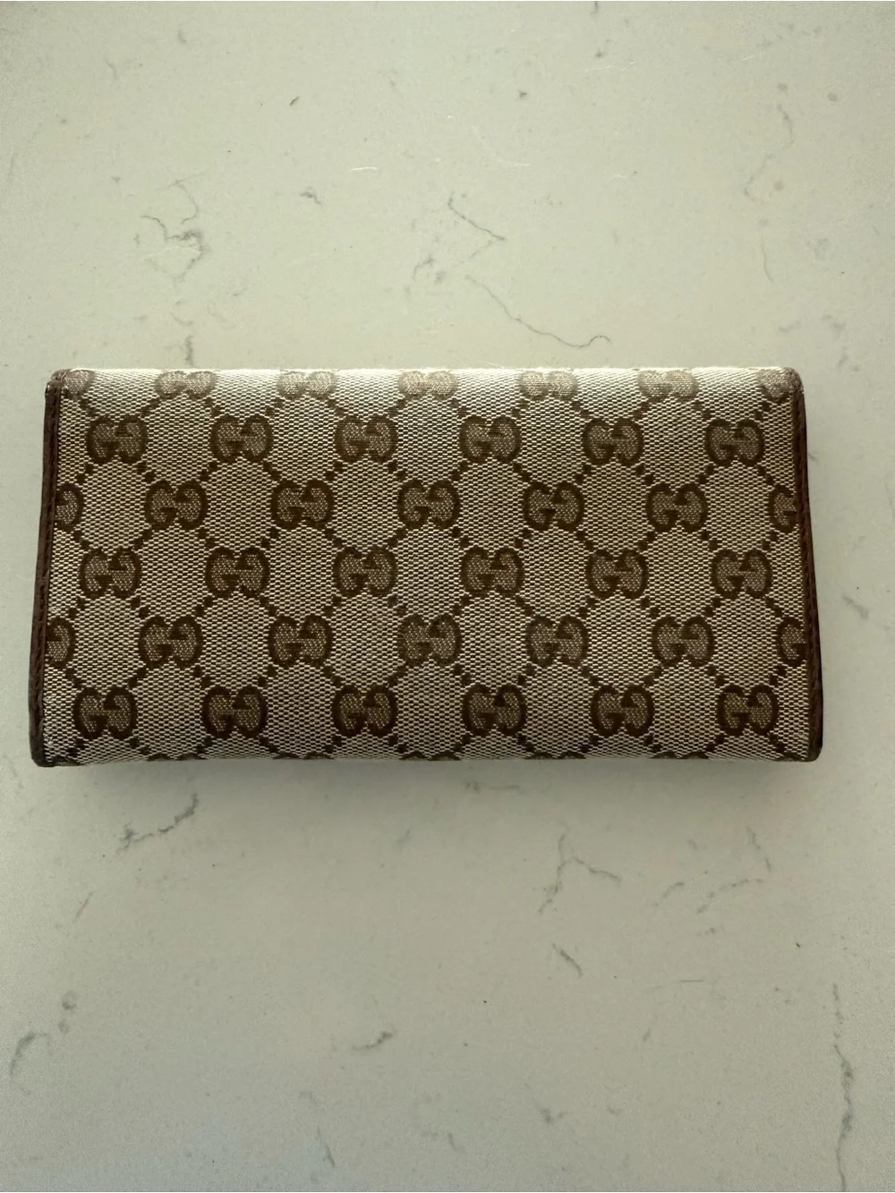 Gucci Brown Beige GG Supreme Continental Wallet
